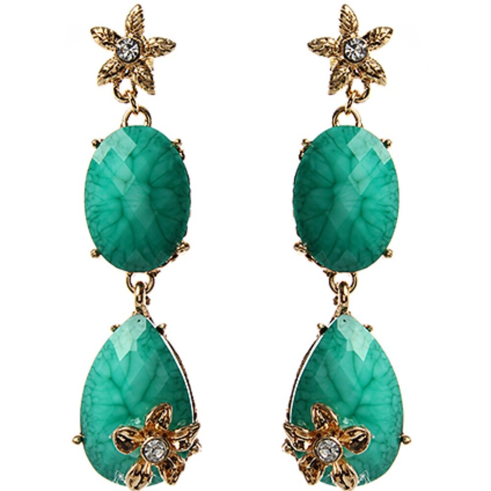 Amrita Singh Turquoise & Crystal Linear Drop Earrings., Pierced
